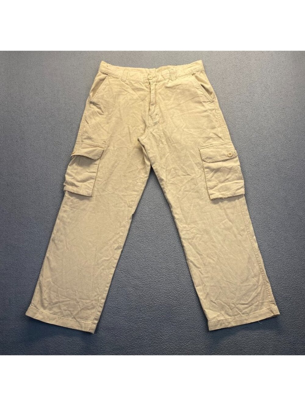 TRUST Cargo Pants Mens Size 36X30 Khaki Military Loose Y2K Linen Rayon